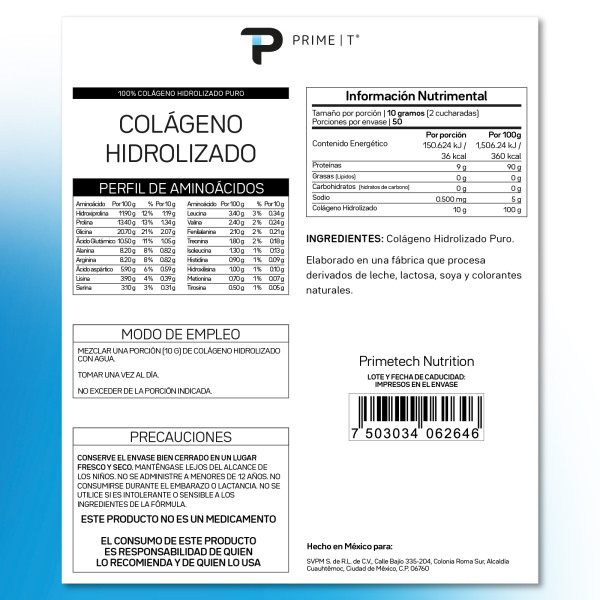 Colágeno Hidrolizado 500 g facts
