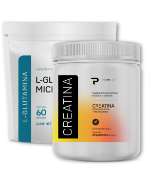 L-Glutamina 300 g y Creatina 300 g frente